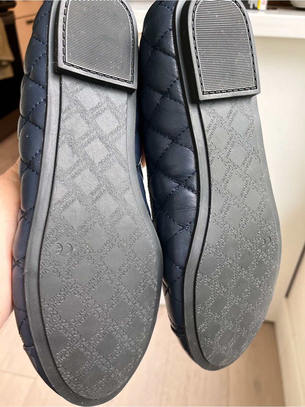 Vionic Navy Quilted Ballet Flat with Patent Cap Toe - Picture 7 of 9